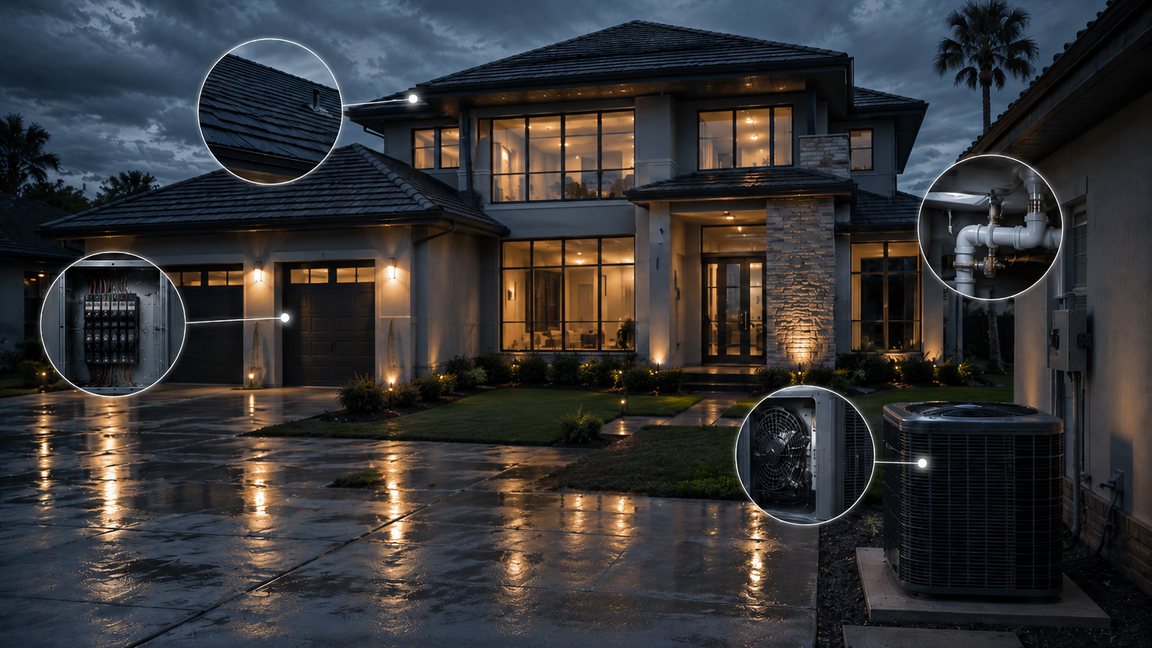 The four systems an insurance 4-point documents: roof, electrical panel, plumbing, and HVAC