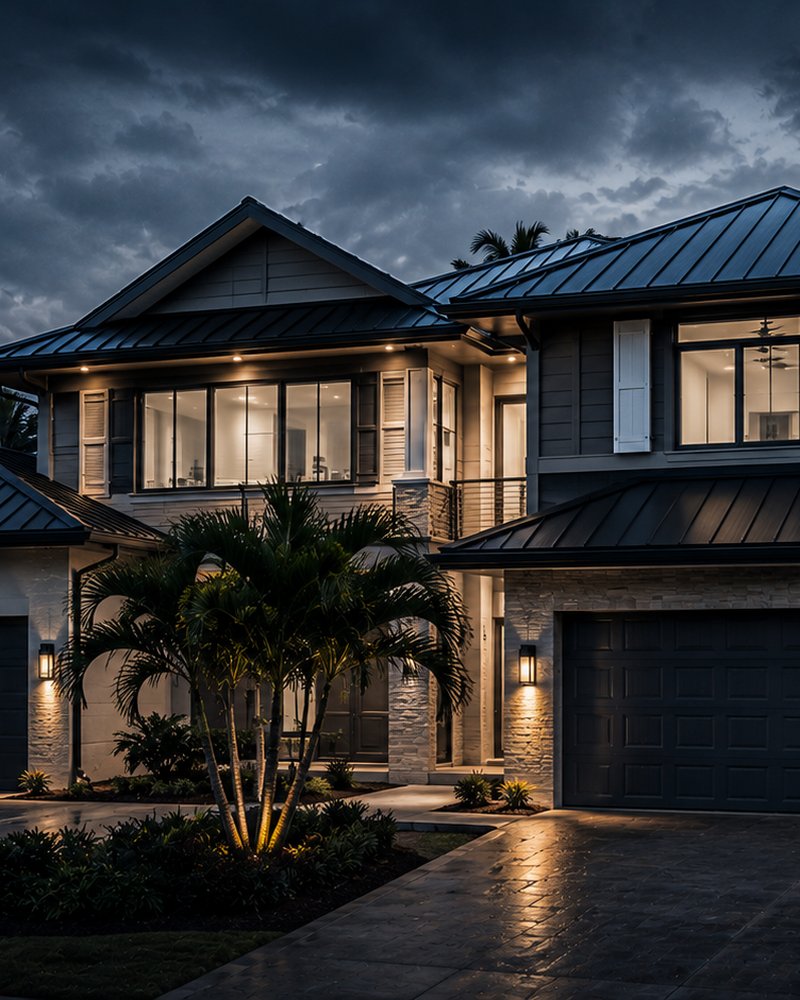 Two-story Northeast Florida home documented during a buyer&rsquo;s inspection at dusk